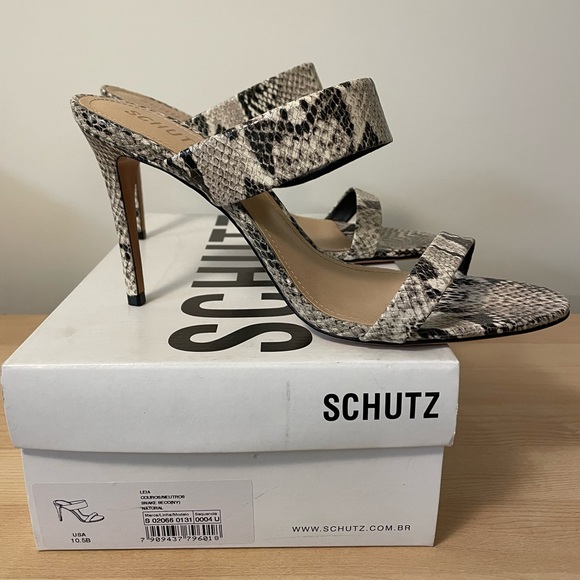 Schutz Snakeskin Embossed Leather Mules - Picture 11 of 11